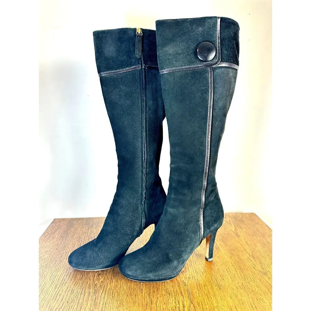 KATE SPADE Black Suede Knee High Heel Boots womans‎ 7 B